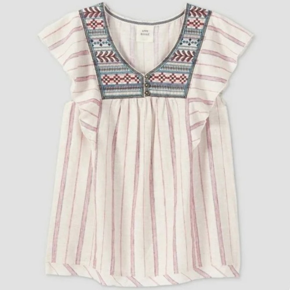 NEW Knox Rose Linen Blend Embroidered Blouse M